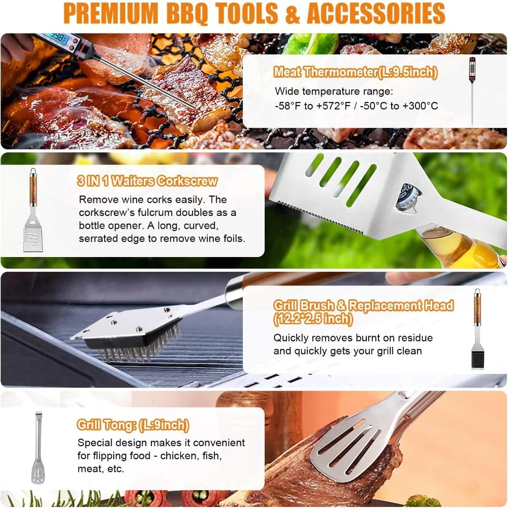 NBVCX Stainless Steel BBQ Tool Set With Thermometer by S And B Enterprise