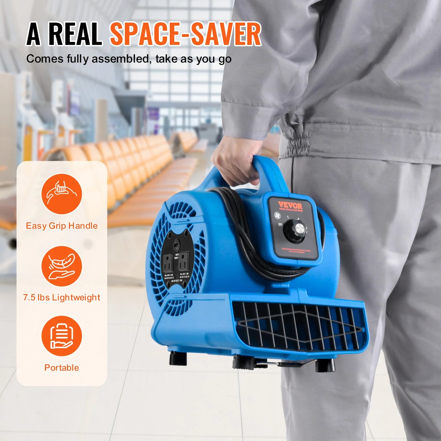 SucceBuy Floor Blower 1360 RPM 600 CFM Air Mover for Drying and Cooling Portable Dryer for Janitorial Home Plumbing Commercial