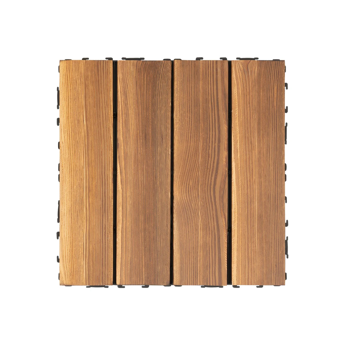 Wood-plastic composite patio deck tiles; 4 brown interlocking panels, indoor/outdoor waterproof, 12x12 inches