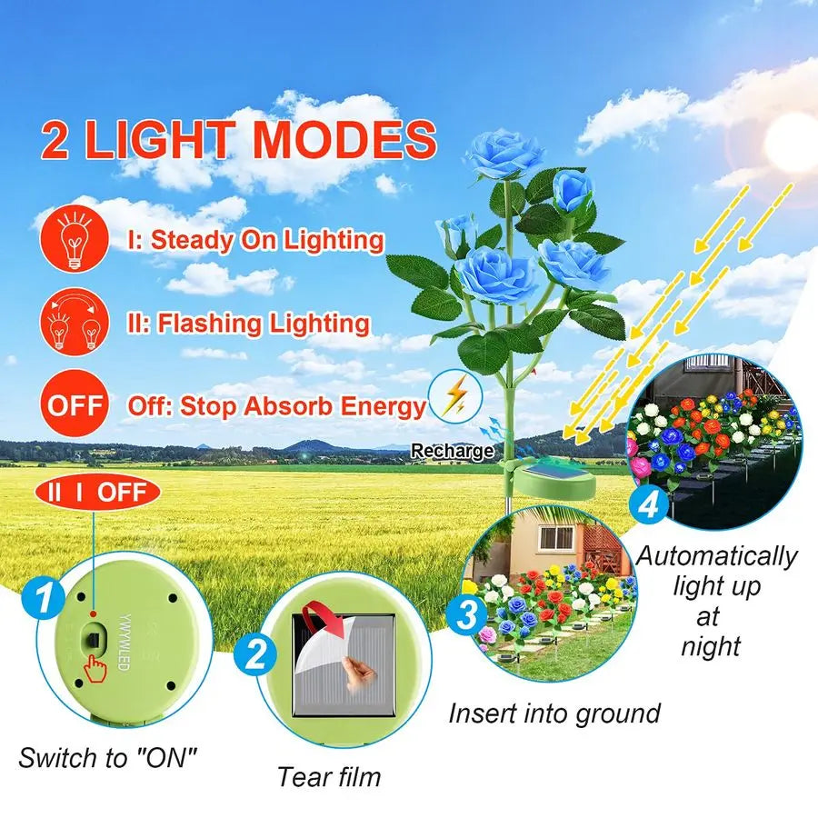 Outdoor Solar Rose Lights Led Decorative Stake Waterproof Garden Lighting