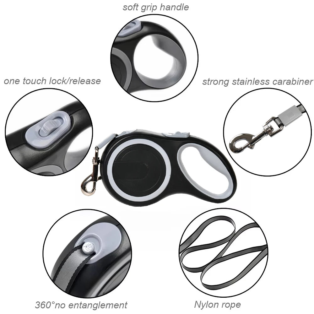 Retractable Dog Leash Nylon Quick Release For All Breeds