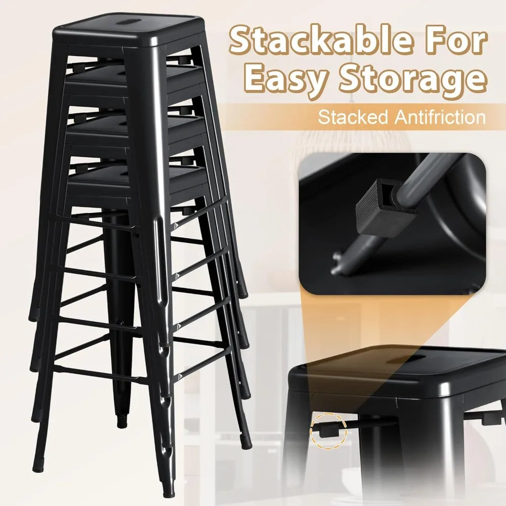 MOYU Metal Bar Stools Set of 4 Backless Industrial Stackable
