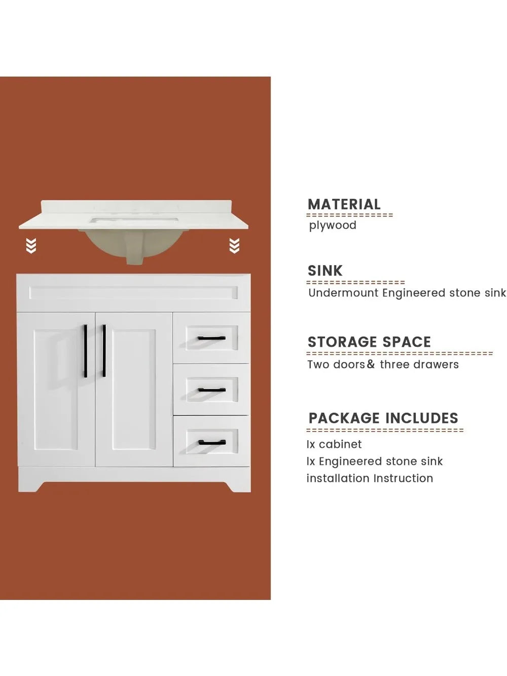 Luxurious Bathroom Vanity With Stone Countertop And Rectangle Sink