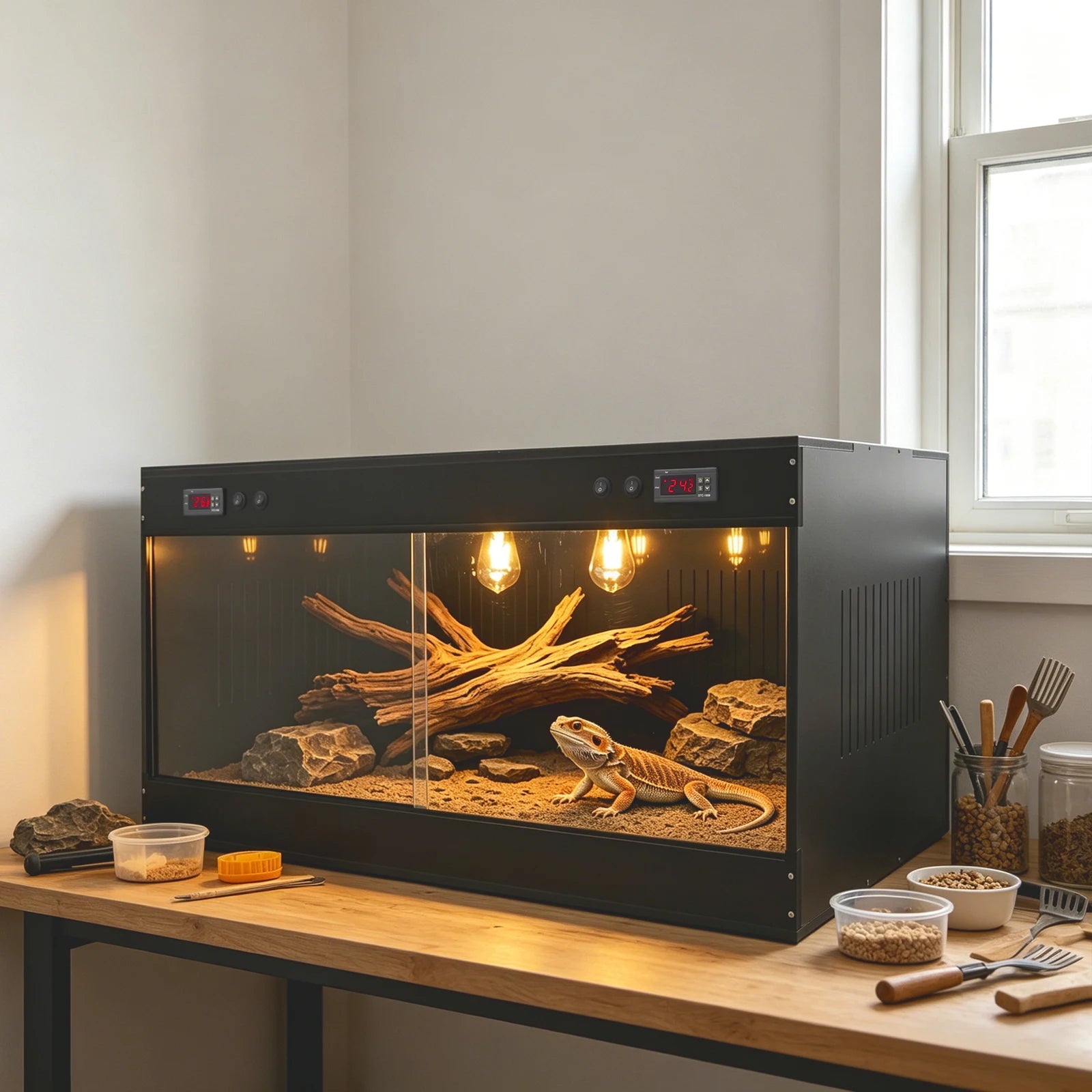 Reptile Terrarium With Viewing Window And Dual Temperature Controllers by S And B Enterprise