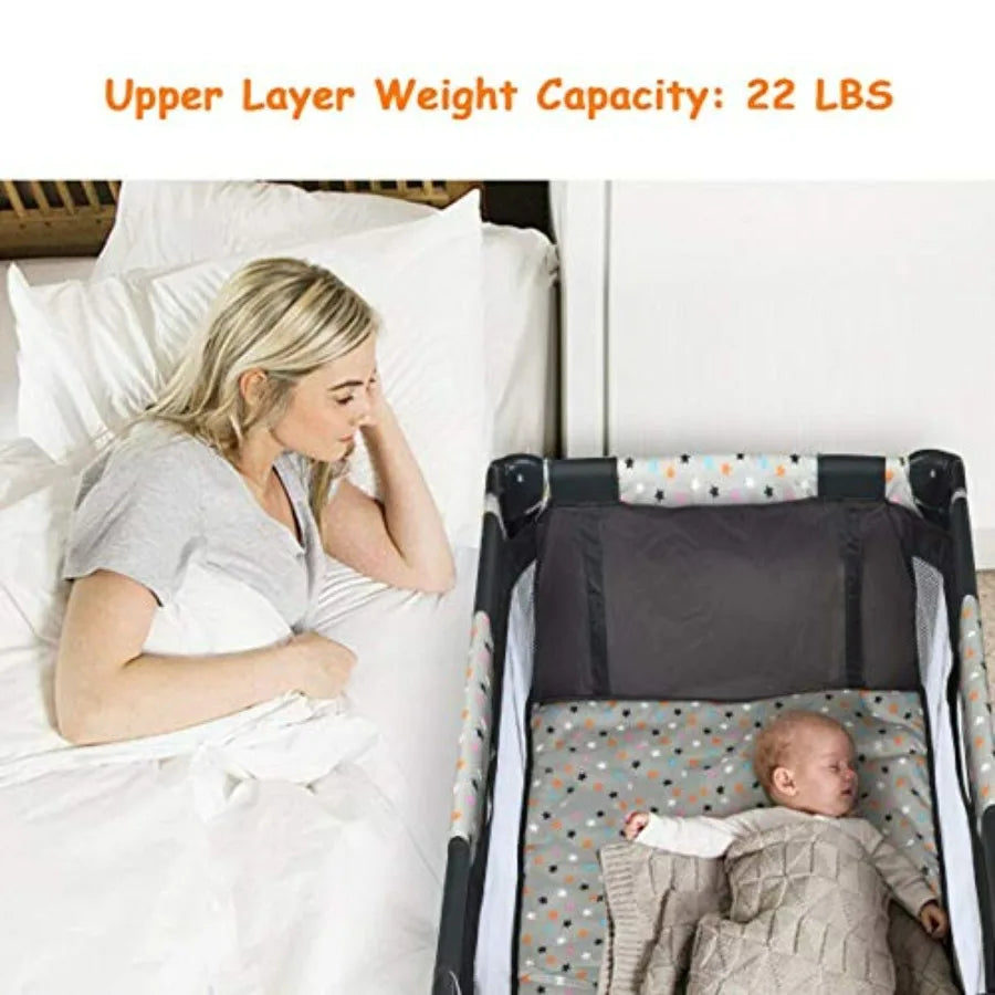 Portable Baby Playard With Bassinet Foldable Playpen Lightweight