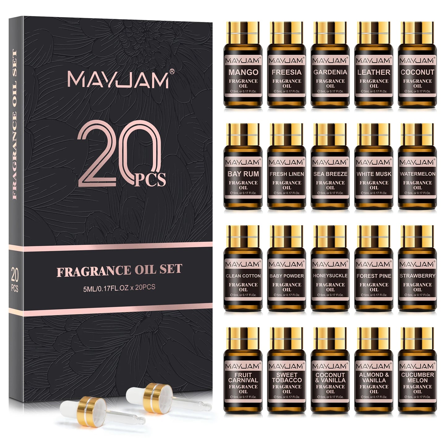 MAYJAM Fragrance Oils Kit 20pcs Coconut Vanilla Watermelon White Musk