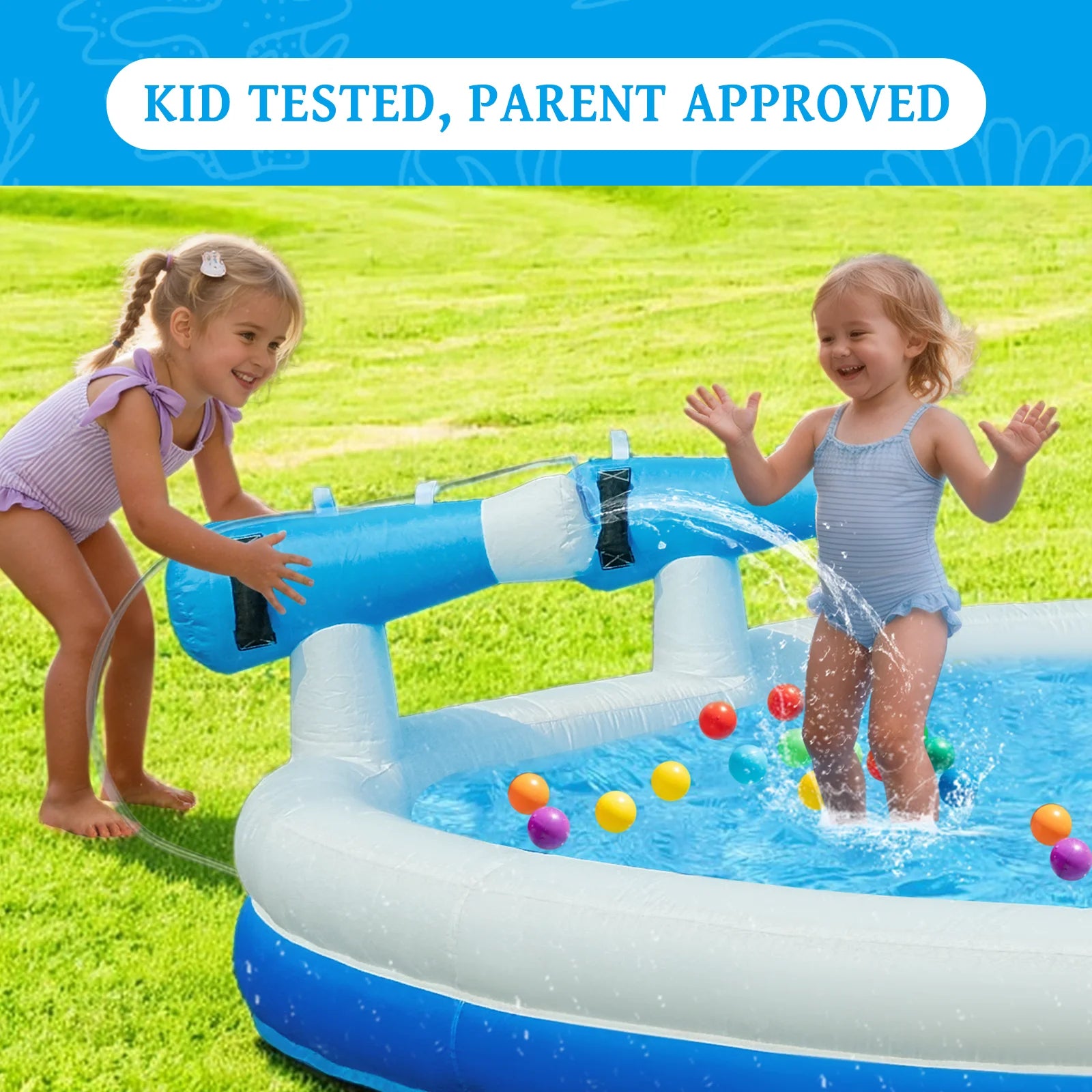 Blue & White Outdoor Inflatable Oxford Fabric Water Slide Pool for Kids, Dual Slides with Sprayers, Backyard Summer Fun Toy for Children by S And B Enterprise