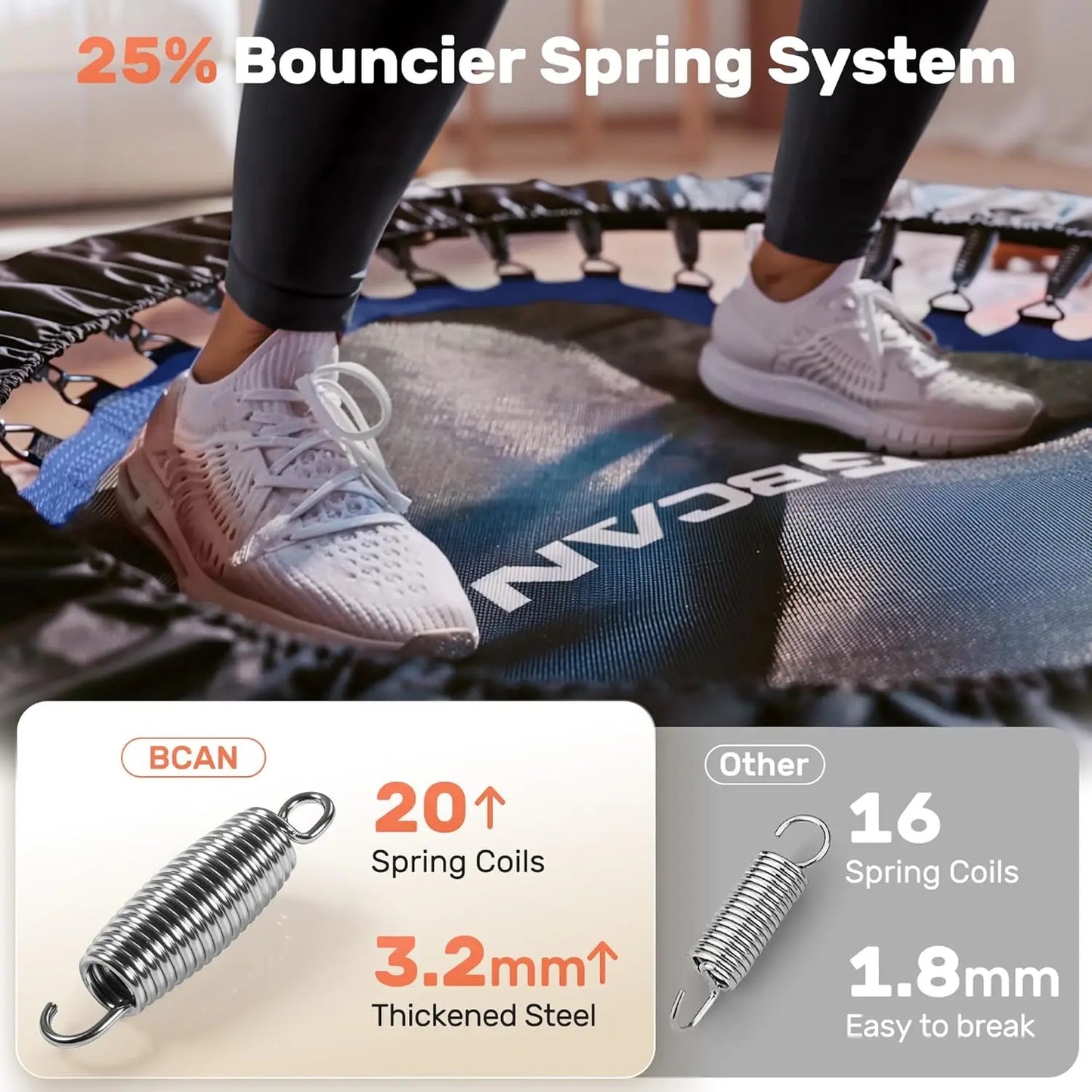 40/48“ Foldable Mini Trampoline with Adjustable Foam Handle Fitness Rebounder for Adults Max Load 440 Lbs Exercise Trampoline by S And B Enterprise