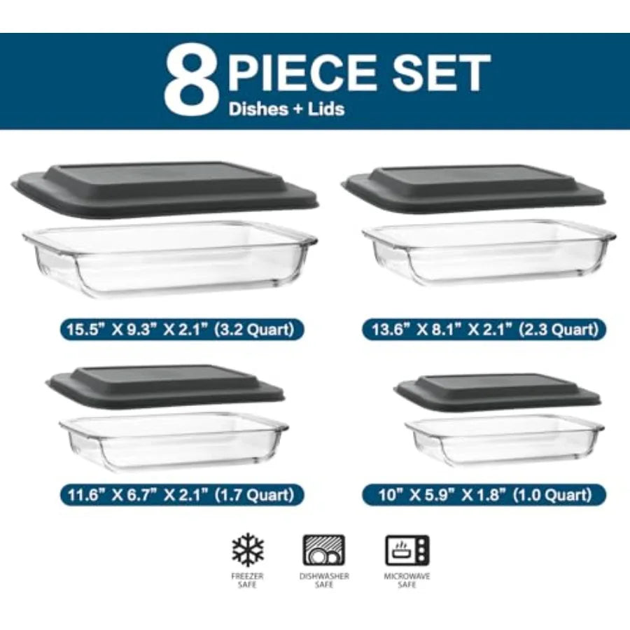 Deep Glass Baking Dish Set With Lids For Lasagna Rectangular Bakeware by S And B Enterprise