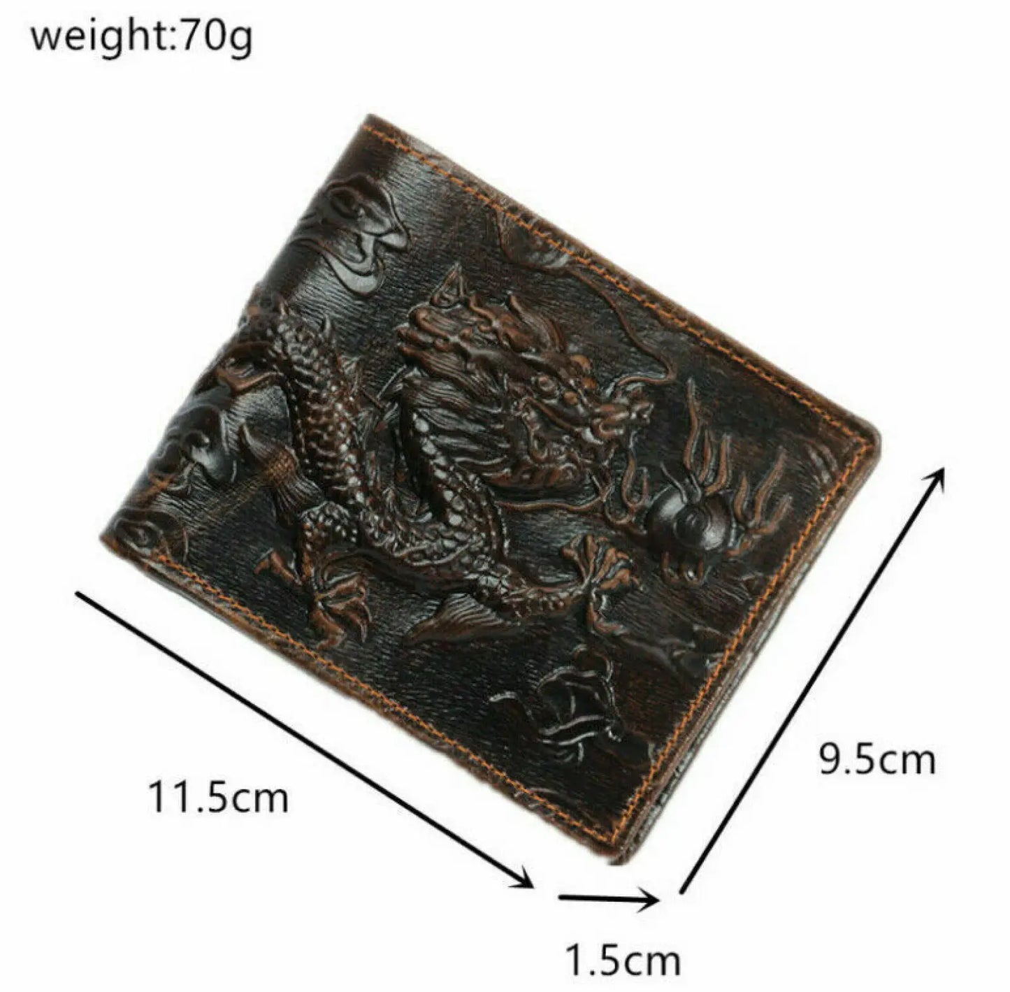 Cowhide Short Wallet 3D Dragon Embossed Genuine Leather Men