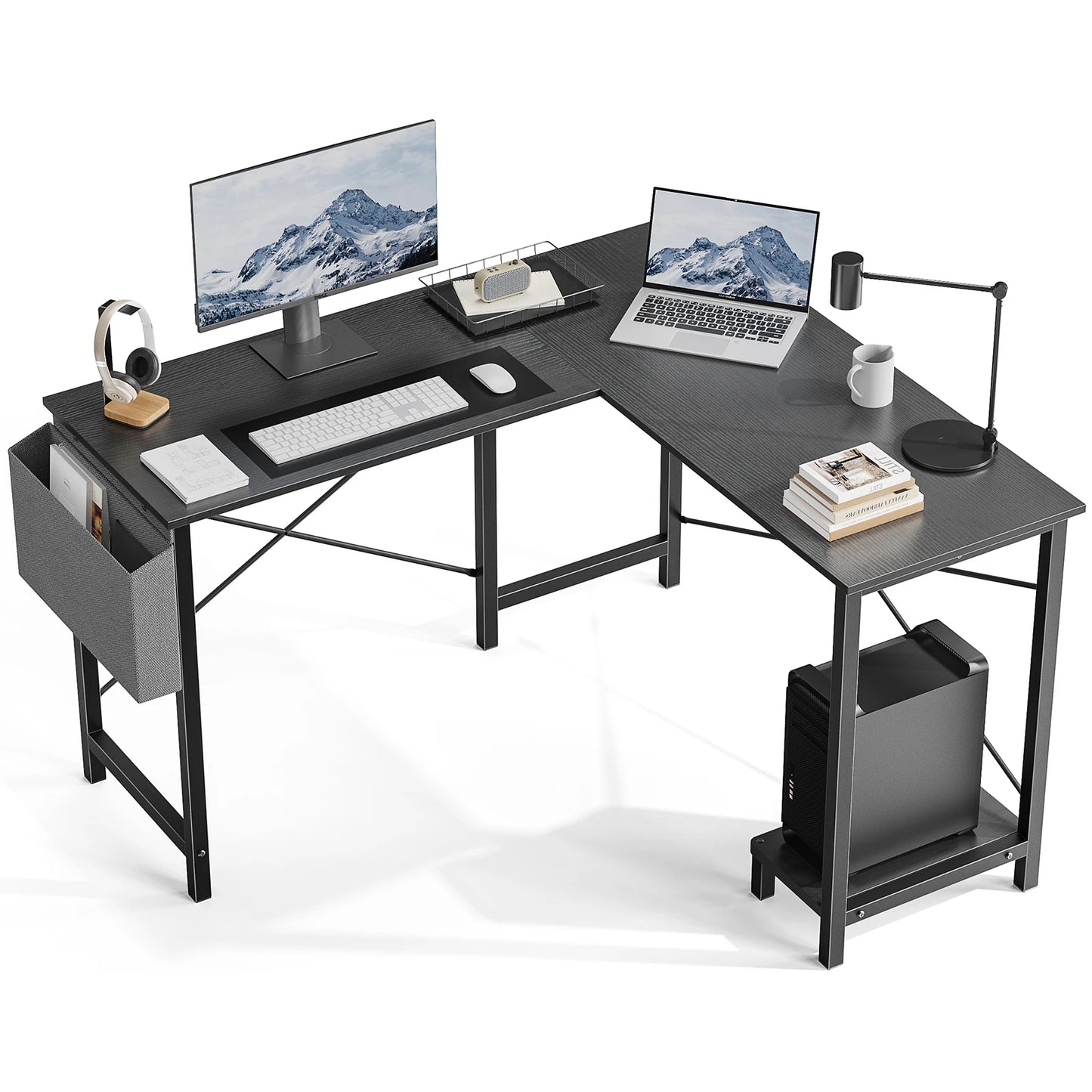 JHK Gaming Corner L Shaped Desk With Wooden CPU Storage