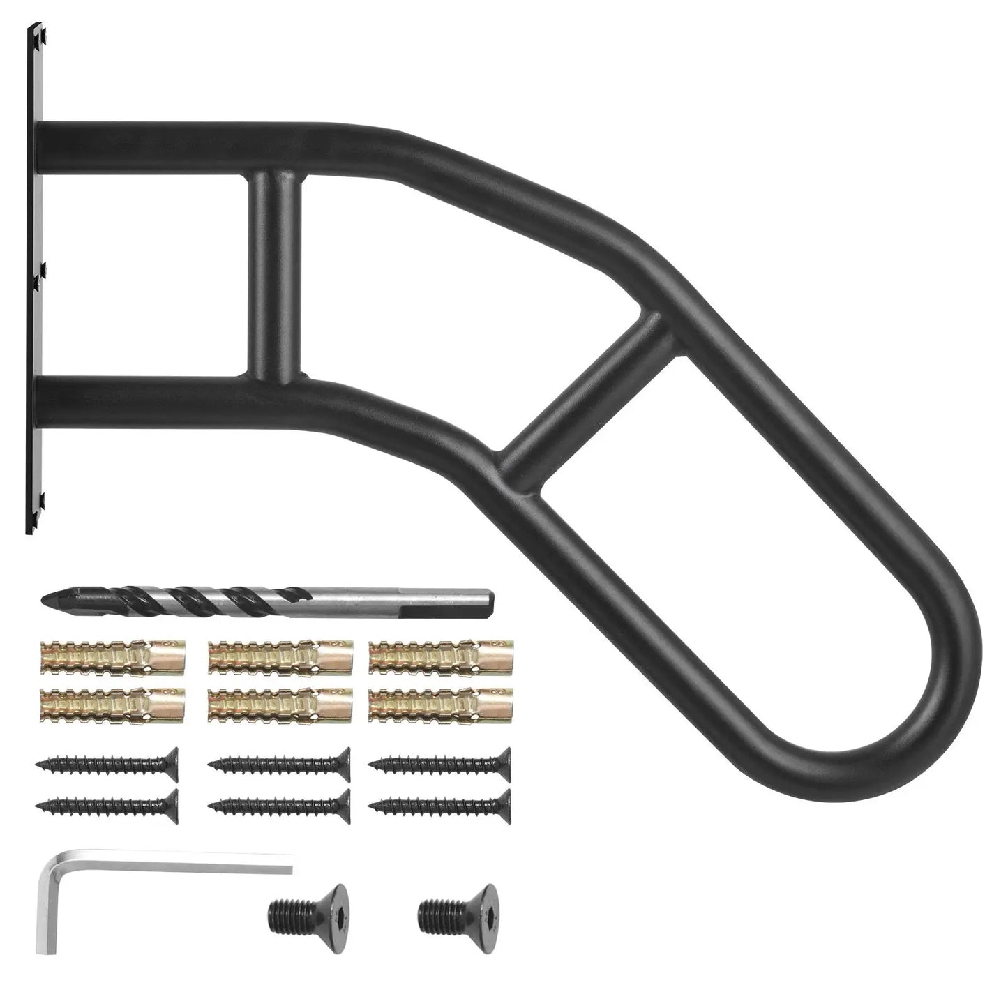 S And B Enterprise matte black 32-inch U-shaped outdoor stair handrail with wall mount and hardware for 1–3 steps