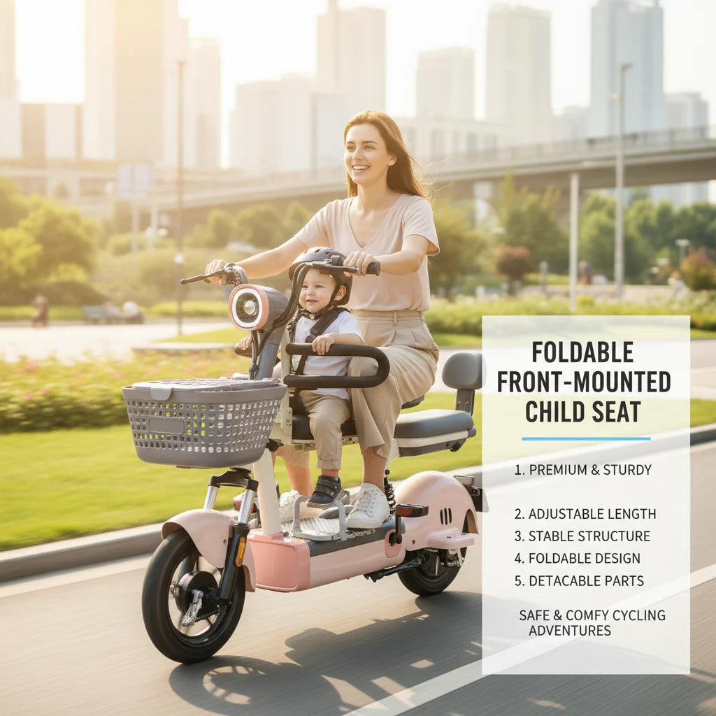 Adjustable Child Electric Scooter Seat Front-Mounted Child Bike Seat with Armrests & Guardrails for Safe Urban Rides by S And B Enterprise