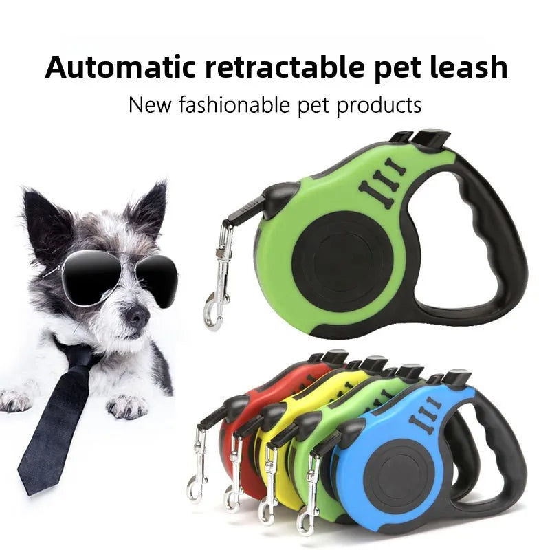 S And B Enterprise retractable dog leash, 16.5 ft, one-button lock, comfort grip; green with other color options.