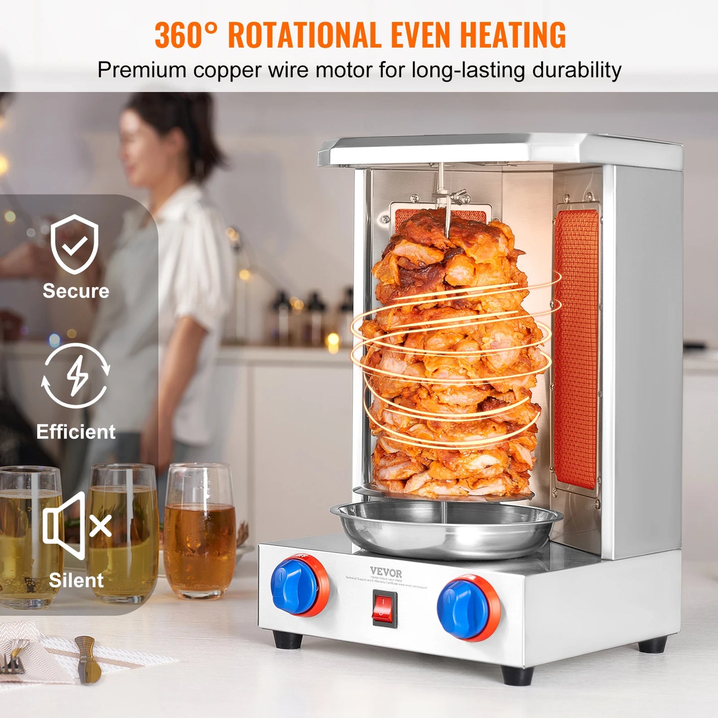 SucceBuy Shawarma Grill Machine Vertical Doner Kebab Rotisserie Oven