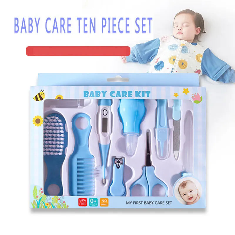 10PCS/Set Baby Health Care Kit Kids Nail Hair Health Care Thermometer Grooming Brush Clipper Teether Toothbrush Baby Essentials by S And B Enterprise