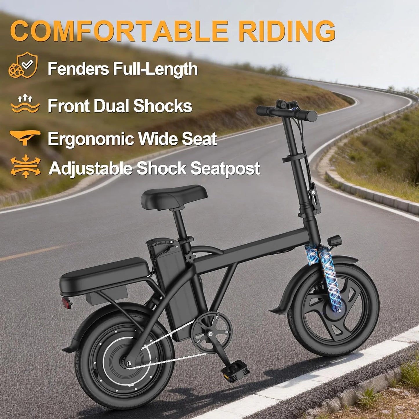 14'' Foldable Electric Bike 500W Motor 48V Battery 22MPH Max Speed 30Miles Long Range with Two Seats for Adult Mini E Bike by S And B Enterprise