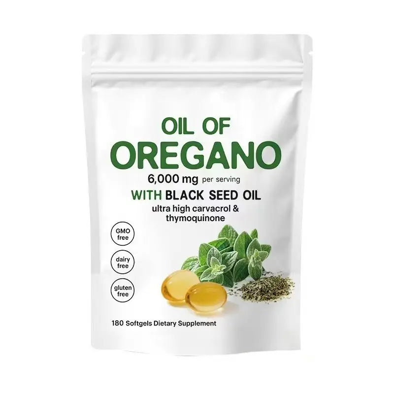 Oil Of Oregano Softgels with Black Seed Oil 6000mg - Premium Grade Oregano Oil Capsules for Immune & Digestive Support - Non-GMO