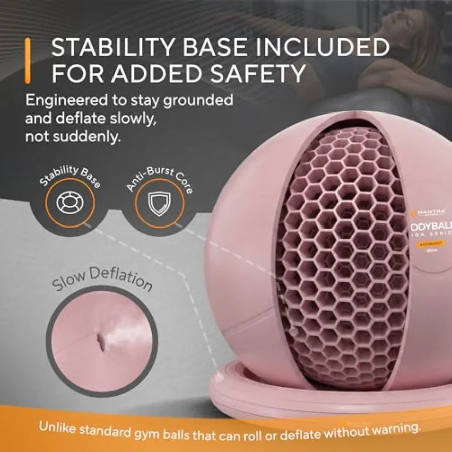 Yoga Exercise Ball Chair for Office Desk with Base, Ideal for Pregnancy, Birthing, Stability Exercises Fitness. Swiss Stability by S And B Enterprise