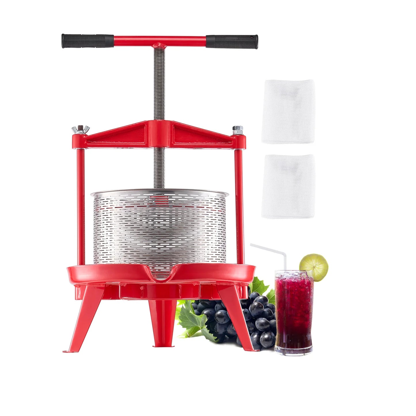 SucceBuy 9L 14L Fruit Wine Press Stainless Steel Basket with Cross-beam and Triangular Structure Manual Juice Maker for Kitchen