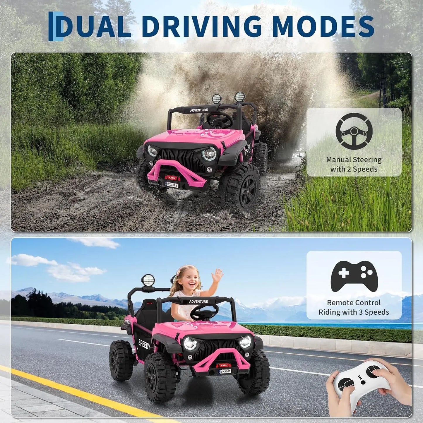 HiMISSE 24V Ride On UTV For Kids 2Seater Remote Control