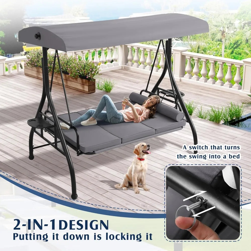 Grepatio Outdoor Porch Swing with Canopy and Stand
