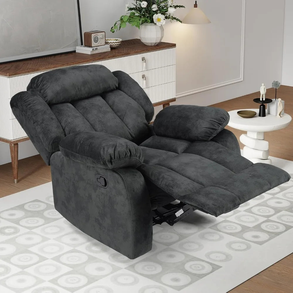 Manual Recliner Chair with Padded Armrests and Overstuffed Back by S And B Enterprise