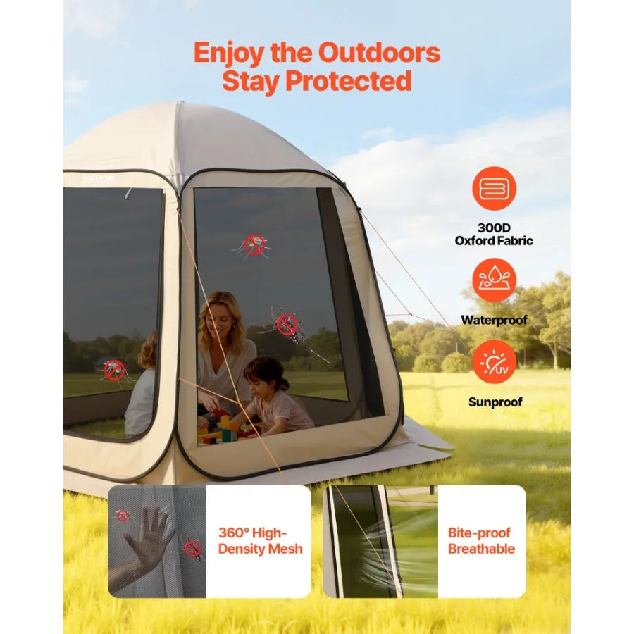 Screen House Tent 10 x 9.2 ft beige by S And B Enterprise; 4–8 person pop-up screened canopy