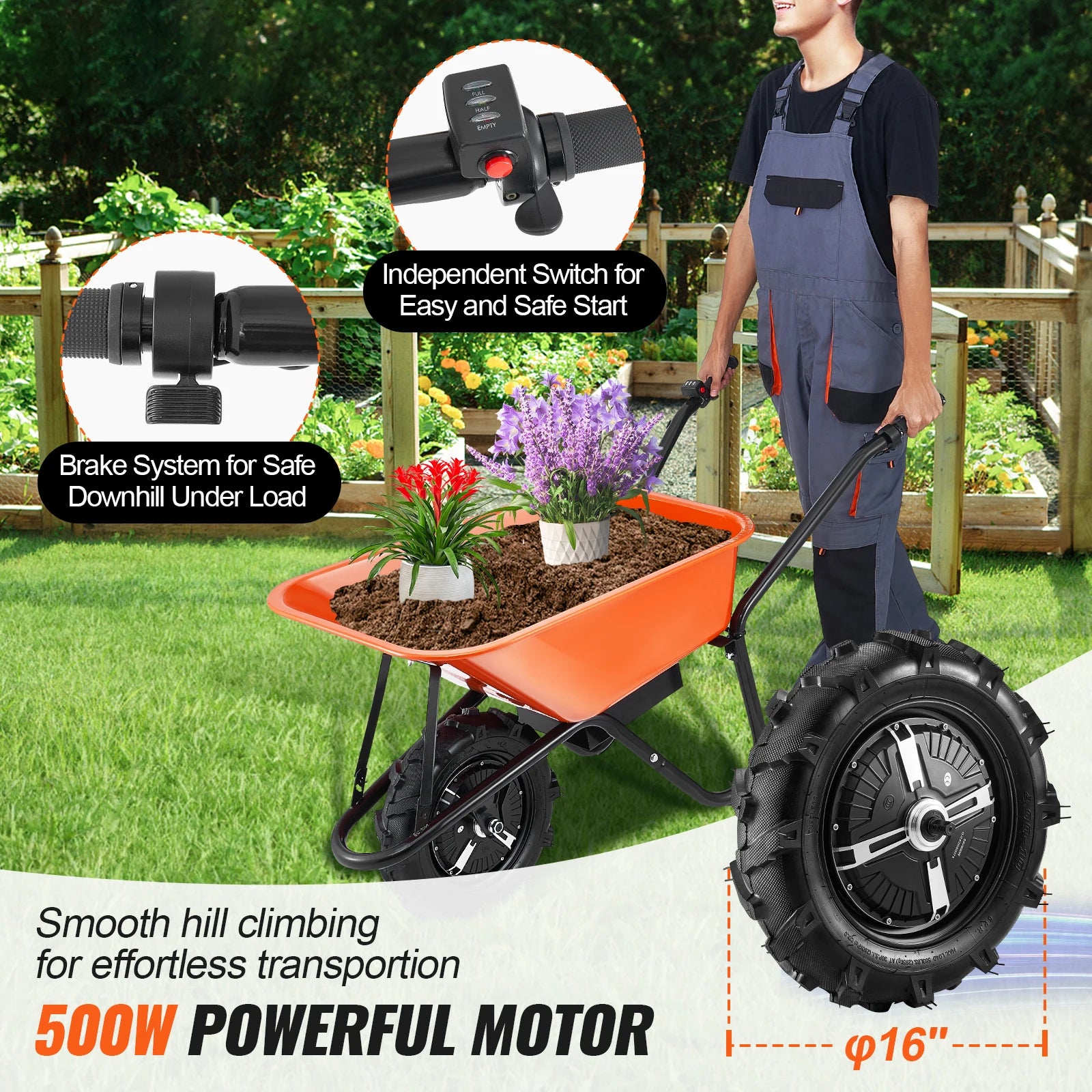 SucceBuy 500W Electric Wheelbarrow Cart For Garden Utility Dump Cart by S And B Enterprise
