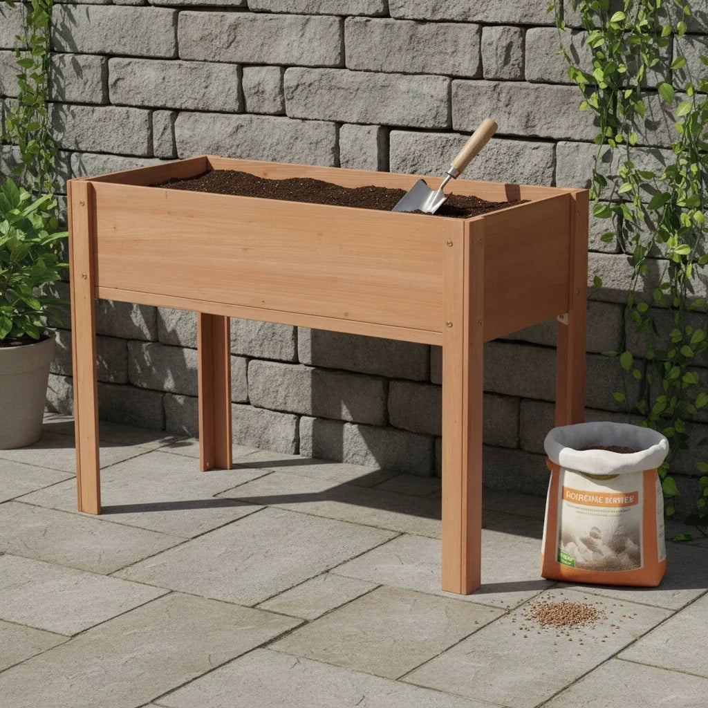 Solid Fir Wood Raised Garden Bed With Legs Outdoor Plants by S And B Enterprise