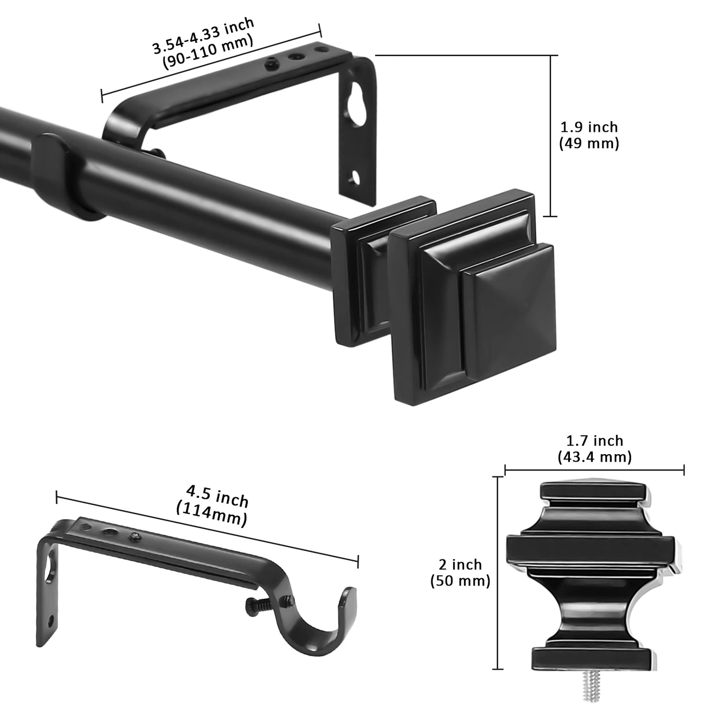 NONECN Adjustable Heavy Duty Curtain Rod Set With Telescopic Design