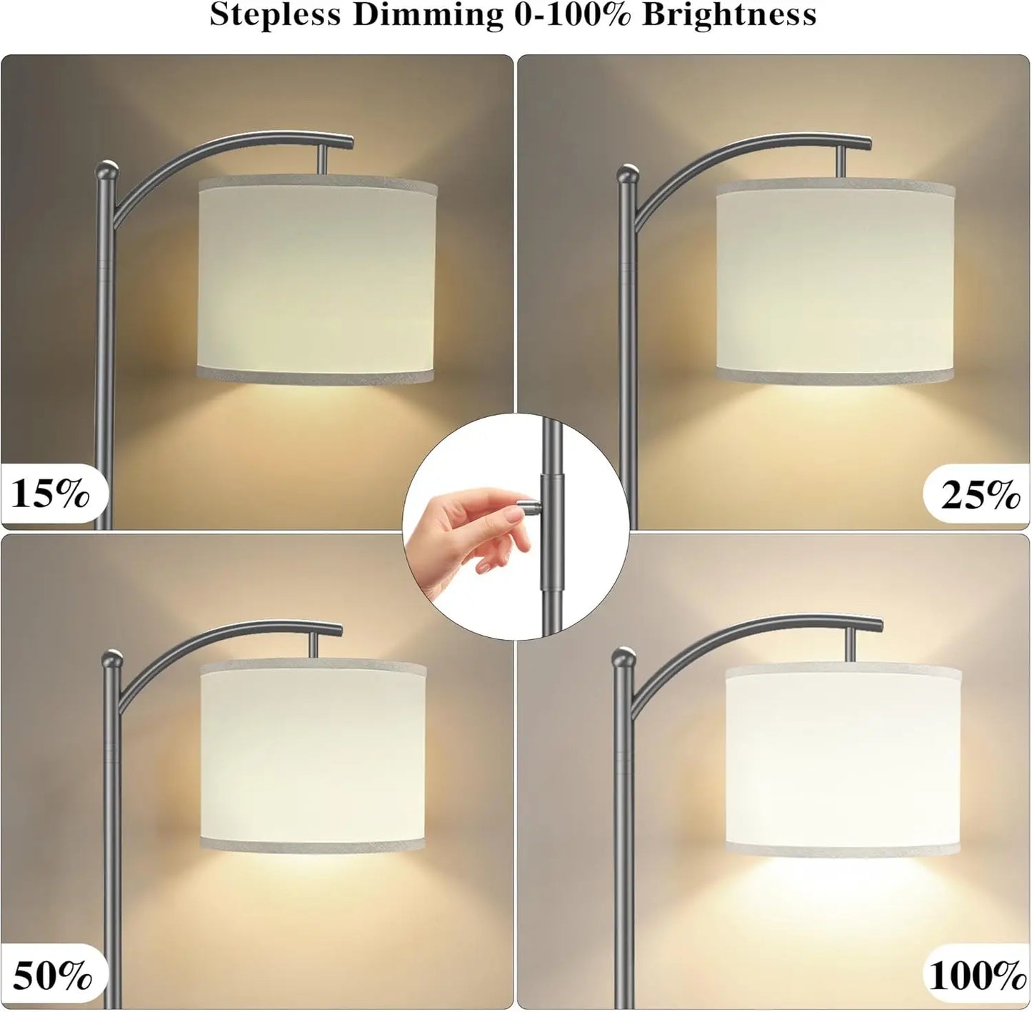 Dimmable Arc Floor Lamp With Linen Shade Stepless Dimming by S And B Enterprise