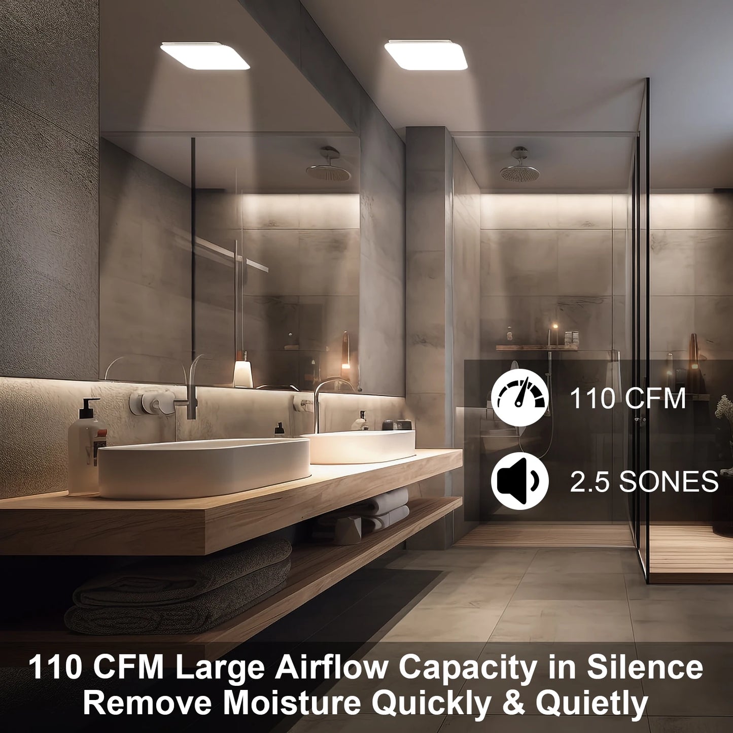 110 CFM Bathroom Exhaust Fan With Light 3 Mode Lighting
