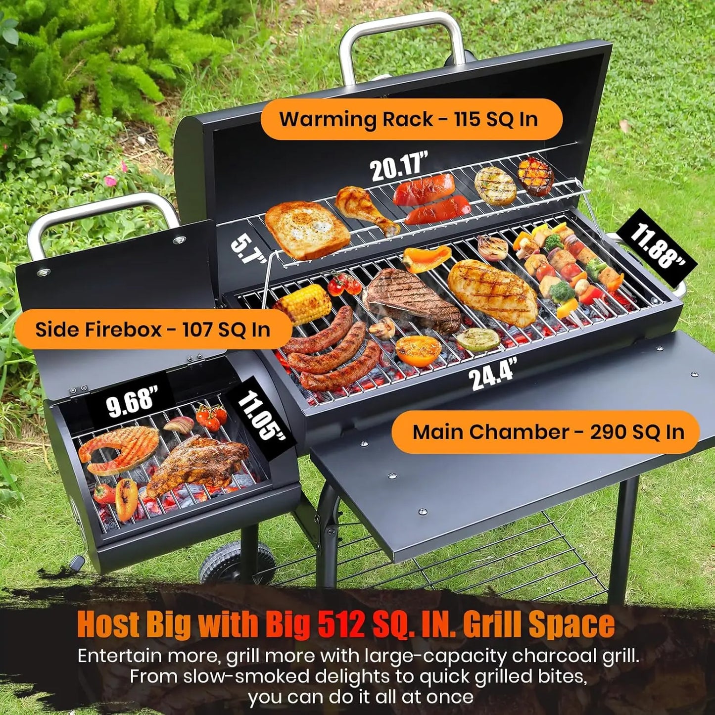 Portable Charcoal Grill And Smoker Combo For Outdoor BBQ Camping