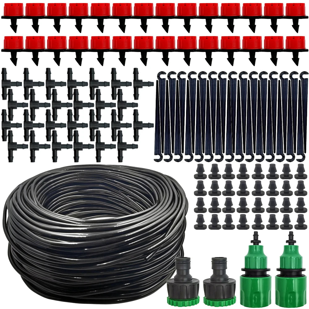 Micro Drip Irrigation System Portable 20M Automatic Watering with Adjustable Drippers Misting Watering Kits Garden Hose by S And B Enterprise