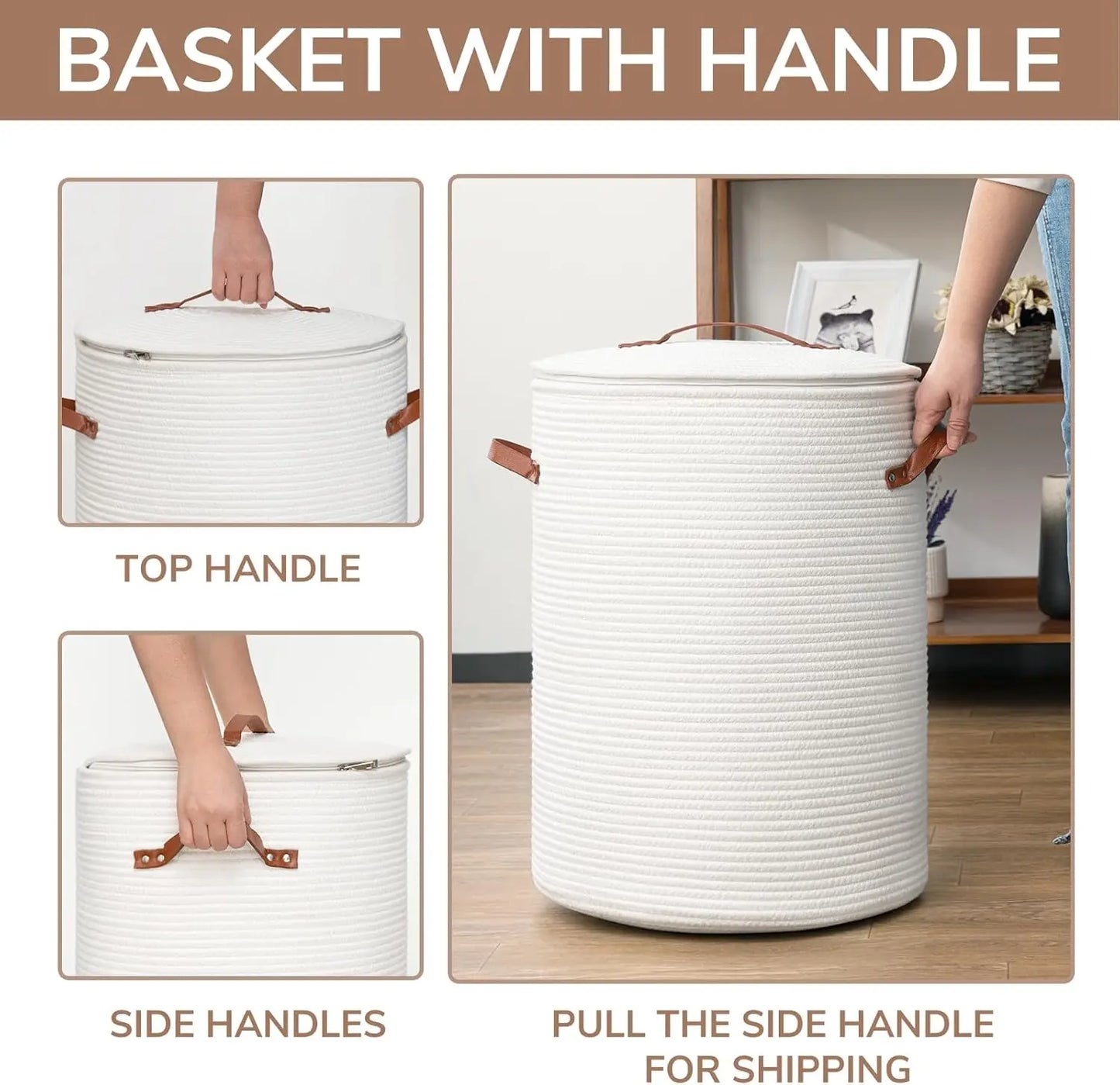 Tall Laundry Basket With Lid Cotton Rope Storage Hamper