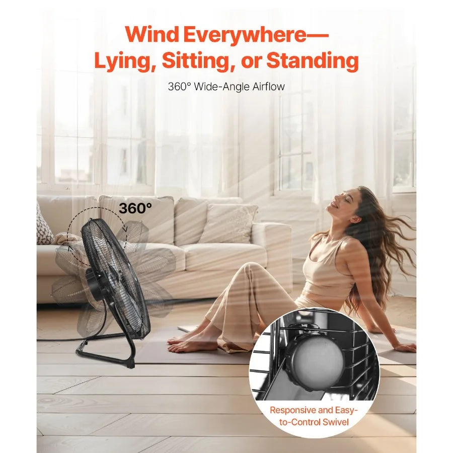 20 Inch Heavy Duty Metal Floor Fan 3 Speeds High Velocity 4800 CFM 360 Adjustable Tilt 21.33 ft/sec Airflow for Home Gym Office by S And B Enterprise
