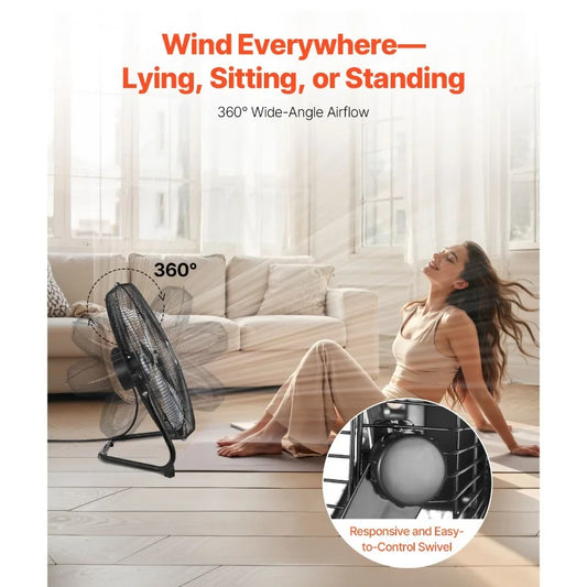 20 Inch Heavy Duty Metal Floor Fan 3 Speeds High Velocity 4800 CFM 360 Adjustable Tilt 21.33 ft/sec Airflow for Home Gym Office by S And B Enterprise