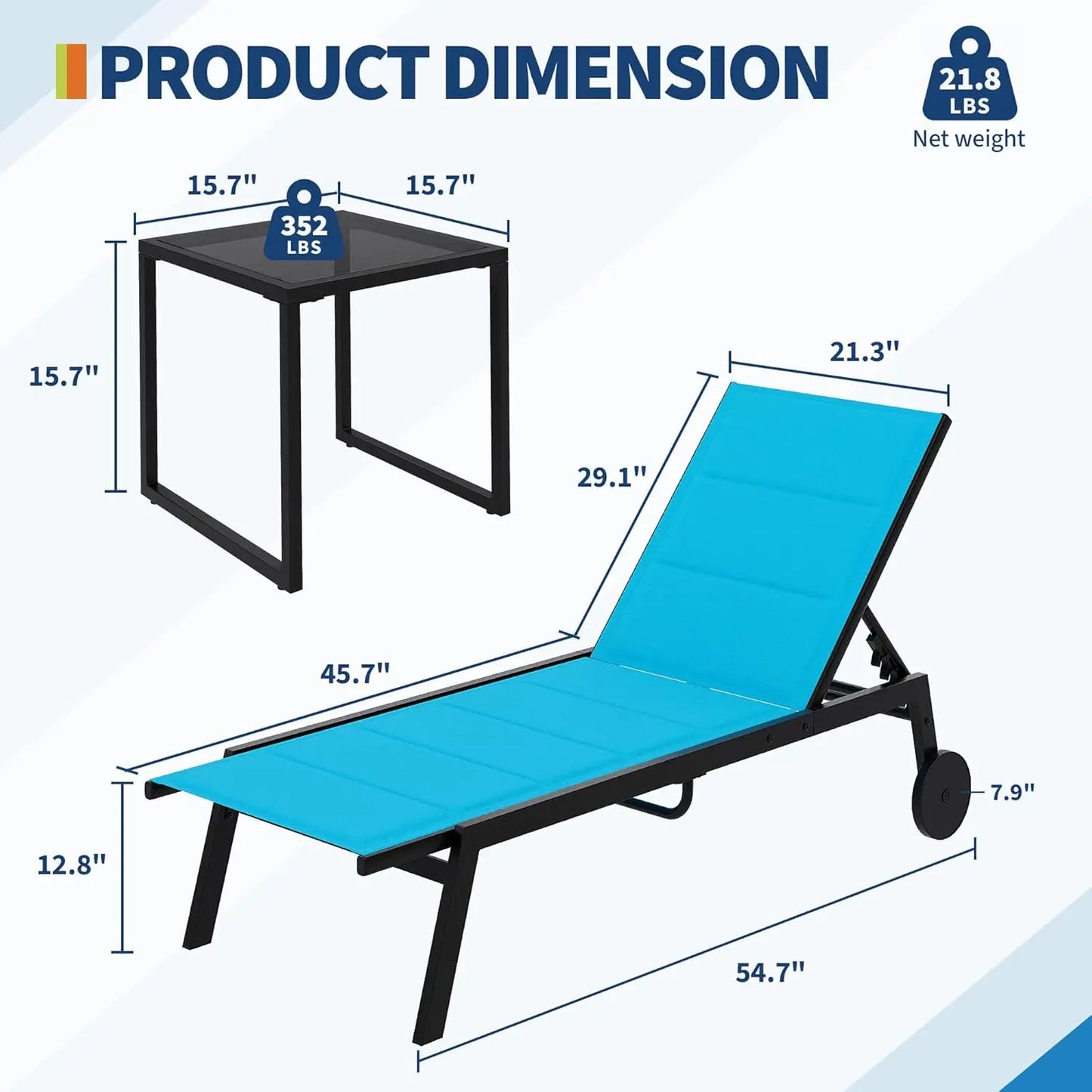 HiMISS Outdoor Patio Chaise Chairs Set With Side Table