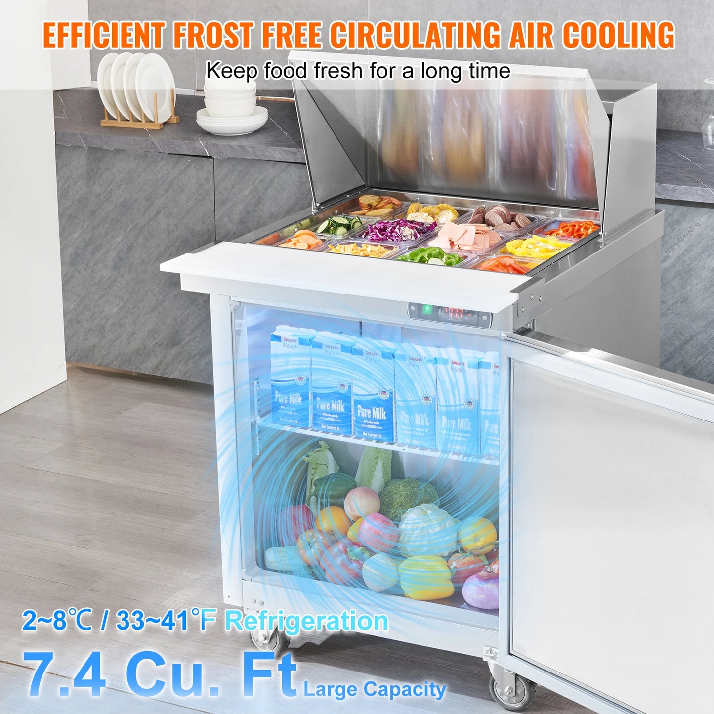 SucceBuy Stainless Steel Commercial Refrigerator Sandwich And Salad Prep Table by S And B Enterprise