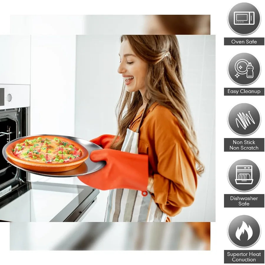 8-piece 18-inch orange pizza pans set for oven baking; stainless steel bakeware by S And B Enterprise