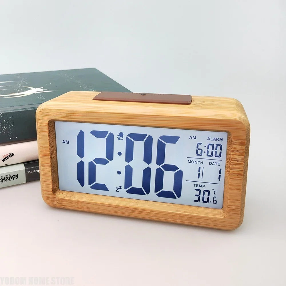 Wooden LED Digital Alarm Clock With Snooze Date Temperature by S And B Enterprise