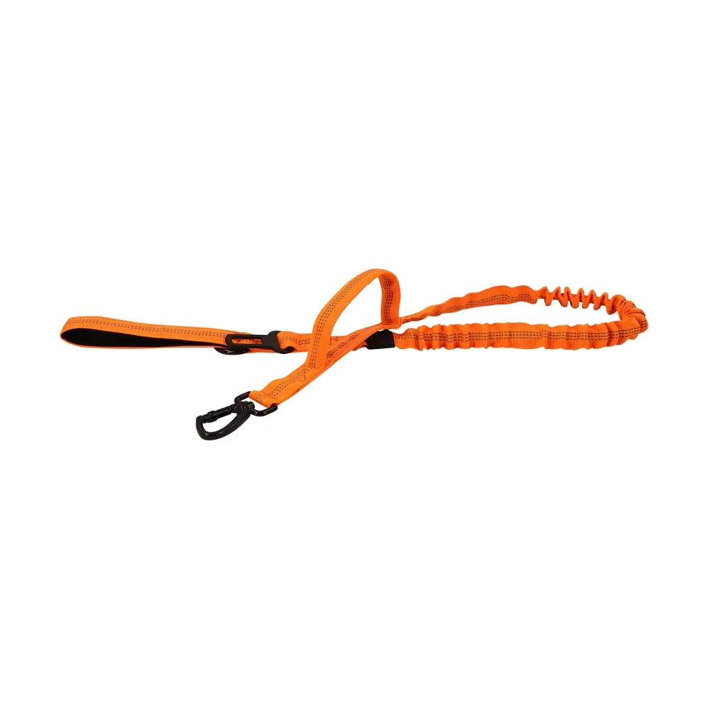 Military Dog Leash by S And B Enterprise: orange adjustable elastic rope with two handles and quick-release clip