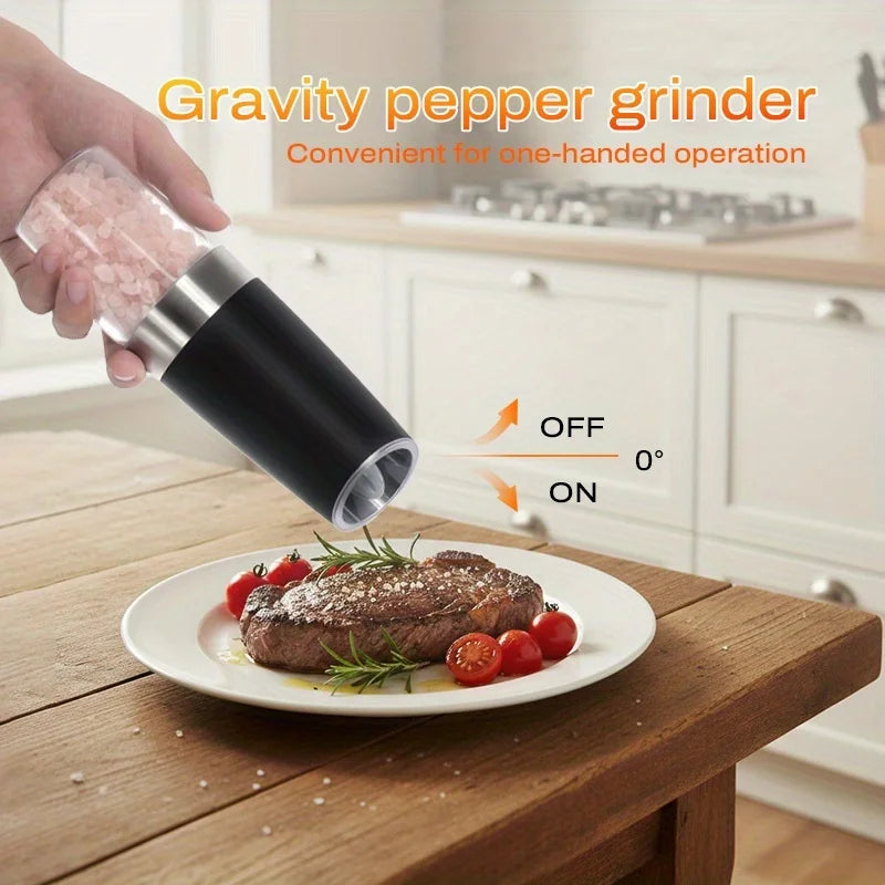 2pcs Gravity-sensing Electric Salt And Pepper Grinder Set, Battery-powered LED Light, One-hand Operation, Local Fast Delivery, Adjustable Coarseness Grinder, Black Kitchen Gadget, Salt And Pepper Grinder Electric 2pcs, Birthd by S And B Enterprise