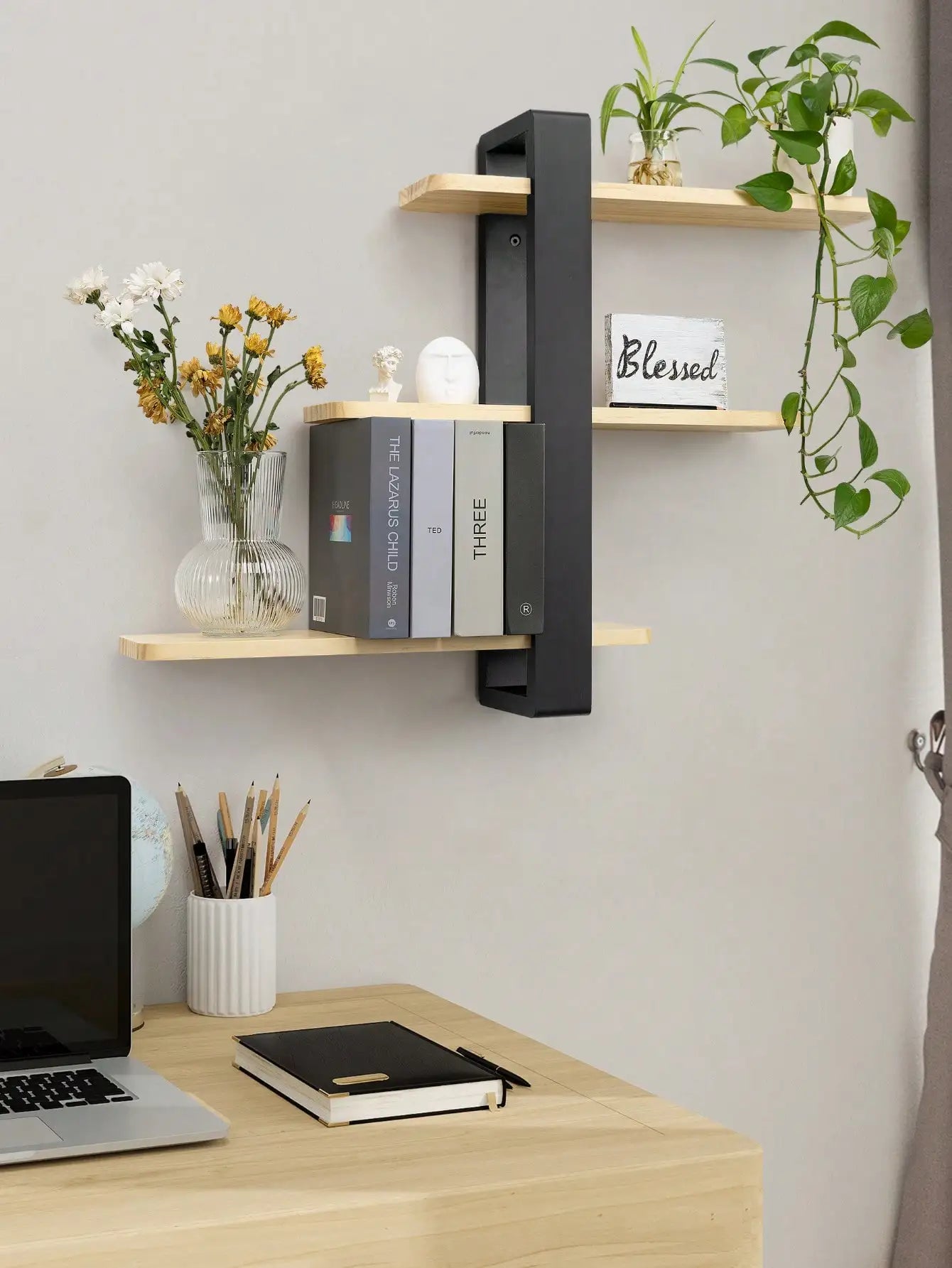 Einzigar Modern Pine Wood Wall Mounted Floating Shelves by S And B Enterprise