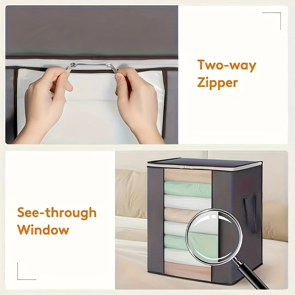 3-pack 120L extra-large clothes storage bags by S And B Enterprise with reinforced handles and see-through window.