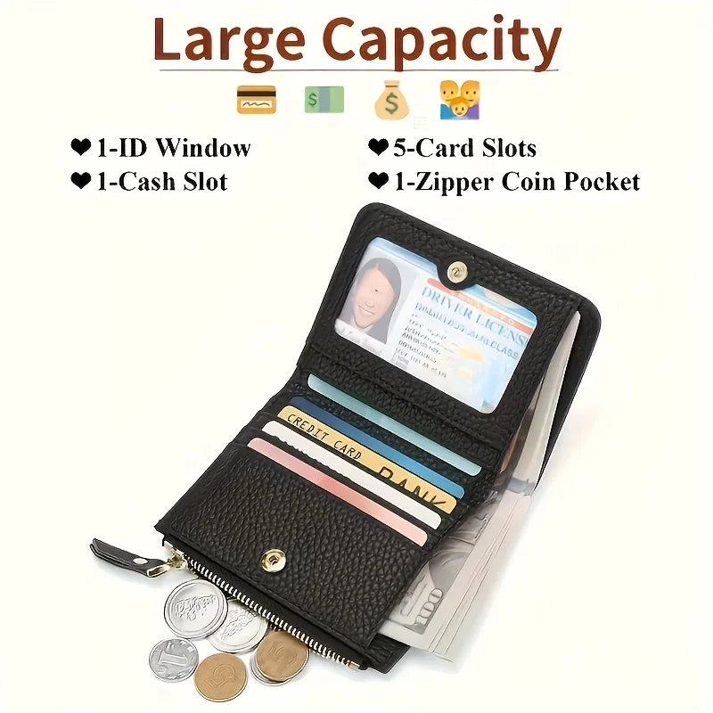 Unisex RFID Zipper Wallet PU Card Holder Slim Coin Purse