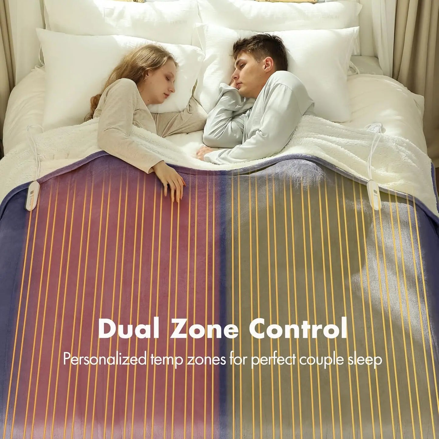 Electric Heated Blanket With Dual Control Auto Off Overheat Protection