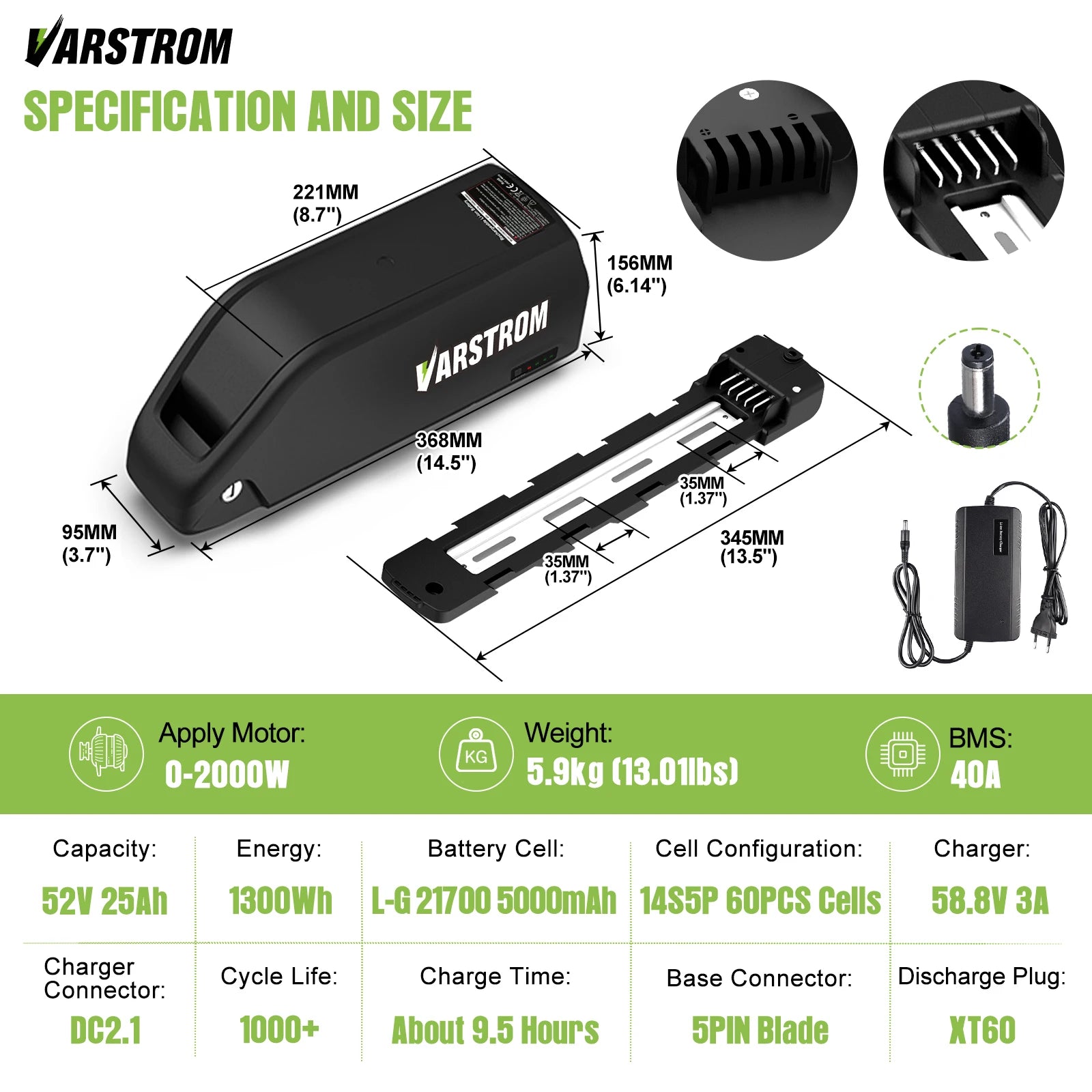 Varstrom Ebike Battery 48V 20Ah 40A BMS Downtube Pack by S And B Enterprise
