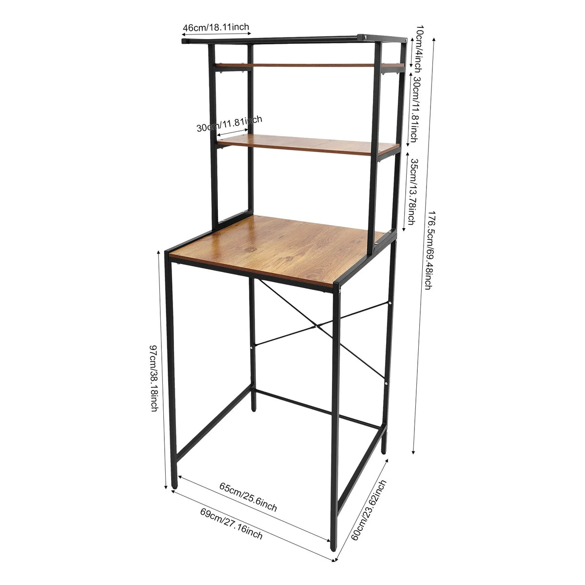 Over washing machine laundry storage shelf by S And B Enterprise; oak veneer top, sprayed iron frame, hanging rod